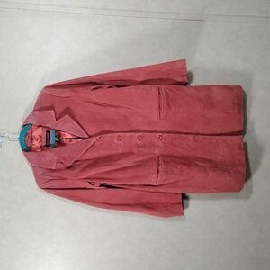 01L02 Dialogue rust suede leather button front pant coat M